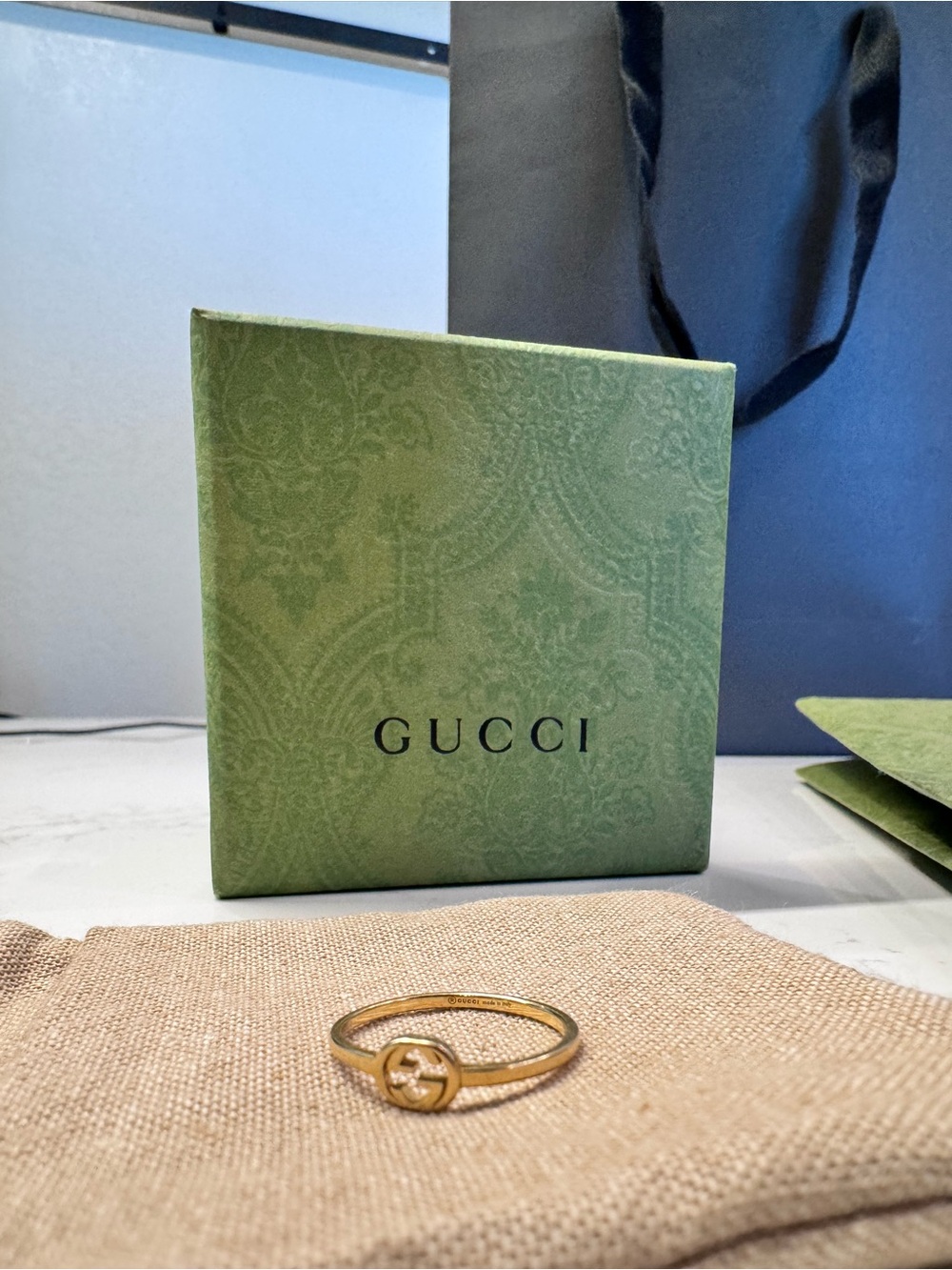 Gucci 18k Yellow Gold Interlocking G Ring - Size 8